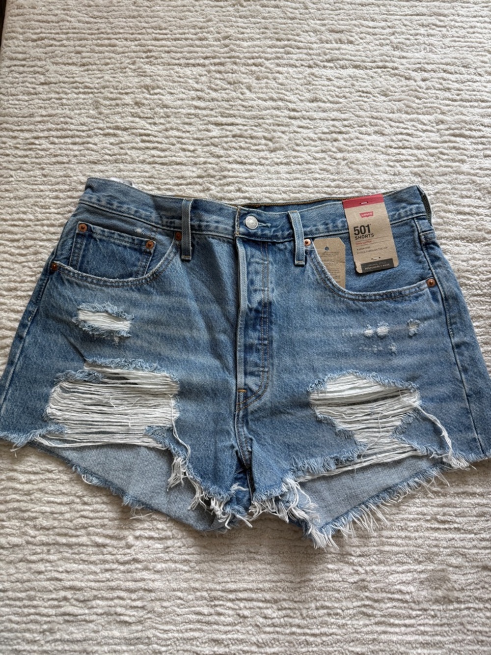 Levi's Distressed Light Blue 501 Denim Women's Shorts